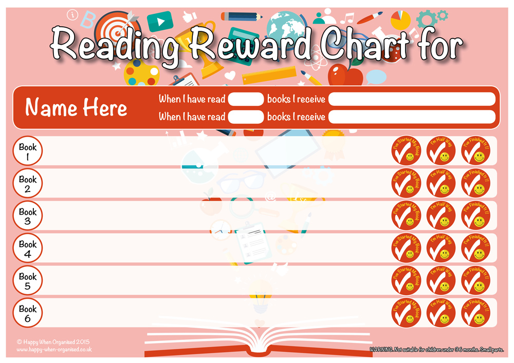 Personalised Reading Reward Chart Dry Wipe & Magnetic Mounts For 7 to 13 Years 